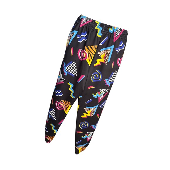 Retro 80s 90s Y2K Geometric Neon Print Jogger Sweatpants Unisex Small Like New - Picture 4 of 6